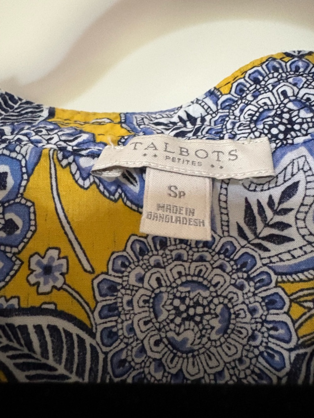 Talbots Yellow and Blue Floral Split-Neck Blouse S Petite - Picture 2 of 4
